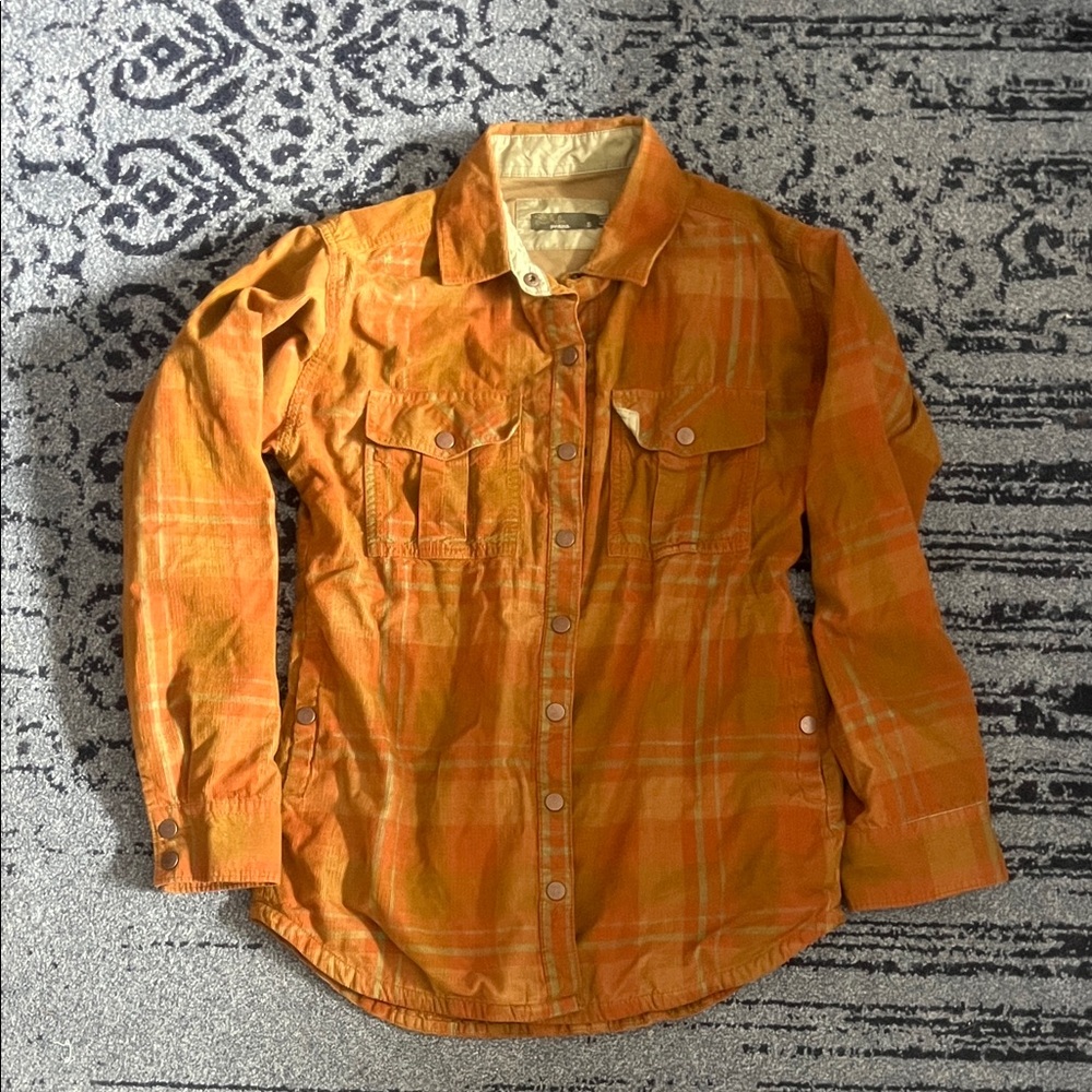 Prana Women’s Orange Plaid Shirt Jacket size Small